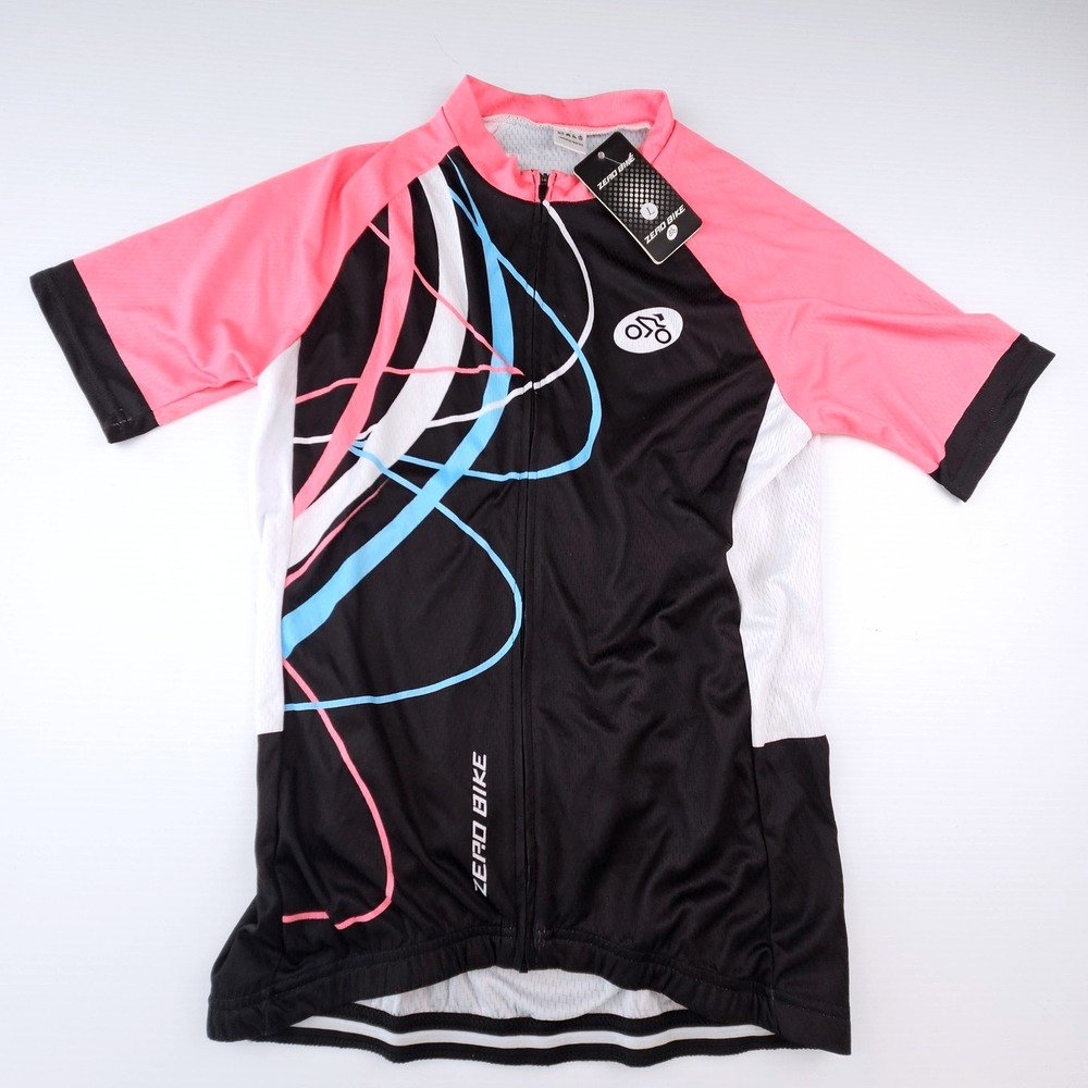 Zero Bike Womens Cycling Jersey Pink Black White Graphic Short Sleeve Large NWT